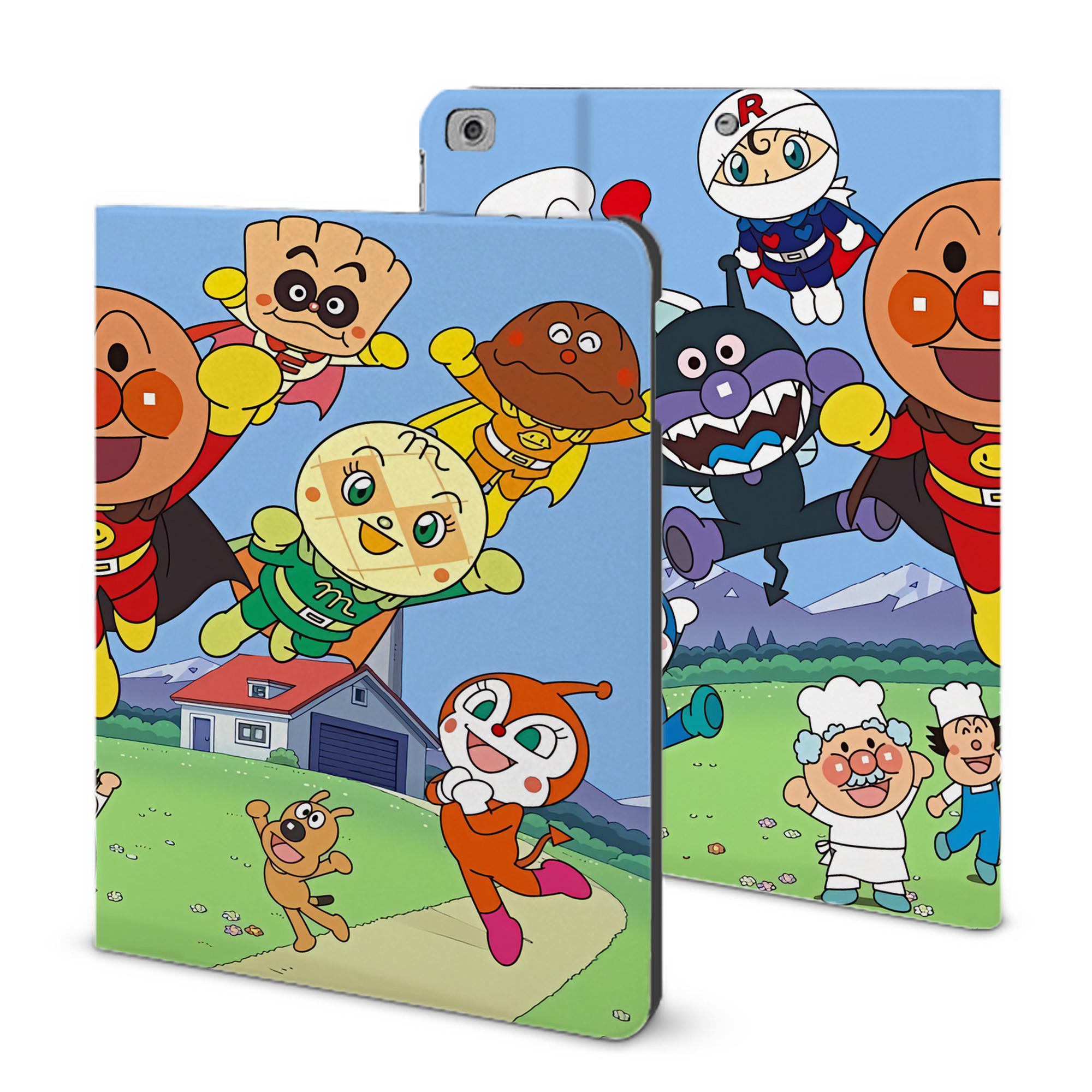 （画像用） アンパンマン Anpanman IPad ケース ブック型 PUレザー TPU 耐衝撃 軽量 薄型 ペン収納なし 全面保護 IPad 各モデル対応